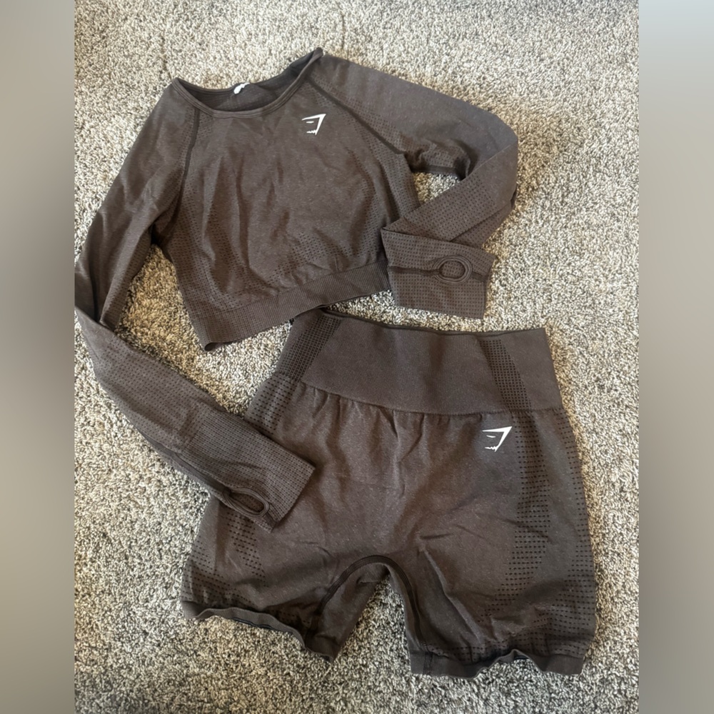 Gymshark Brown Athletic Shorts and Top Set